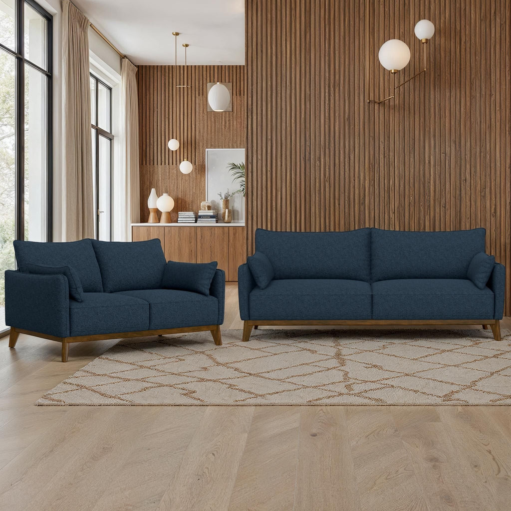 Wide Blue Stationary Sofa with Attached Legs - 84" Modern Comfort