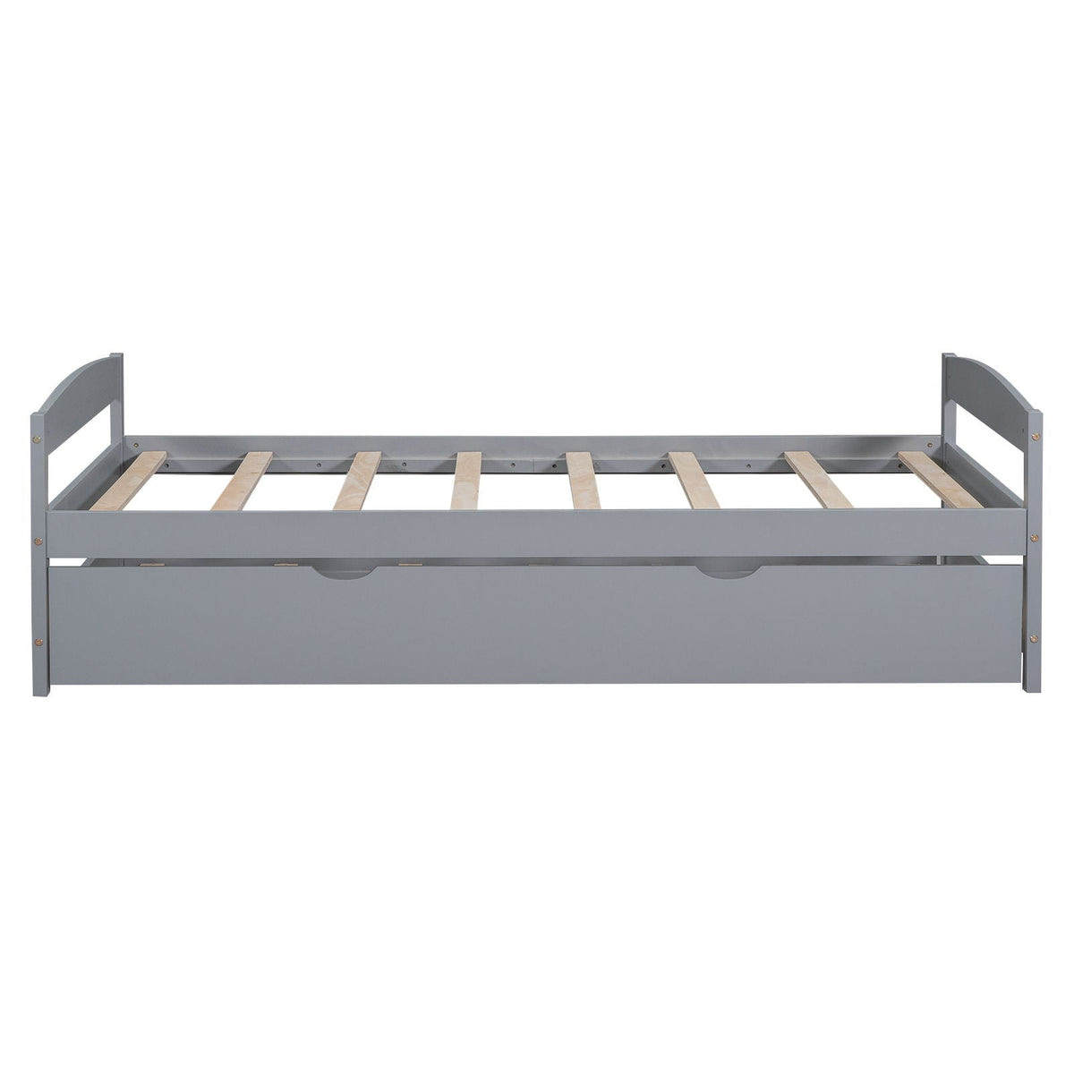 Twin Size Platform Bed with Trundle - Solid Wood Frame - Dark Gray or White