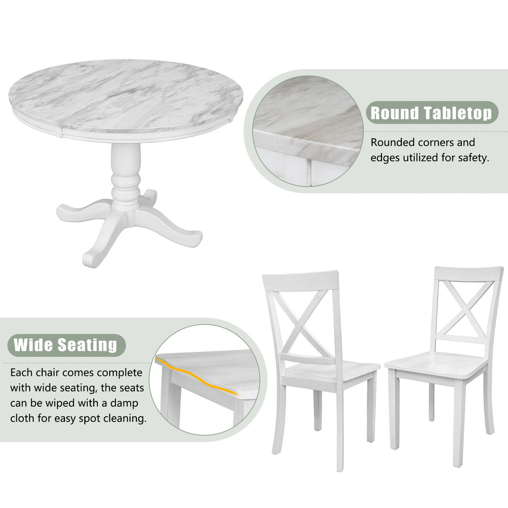 Solid Wood 5 Piece Dining Room Set with Table and 4 Chairs - White or Dark Gray