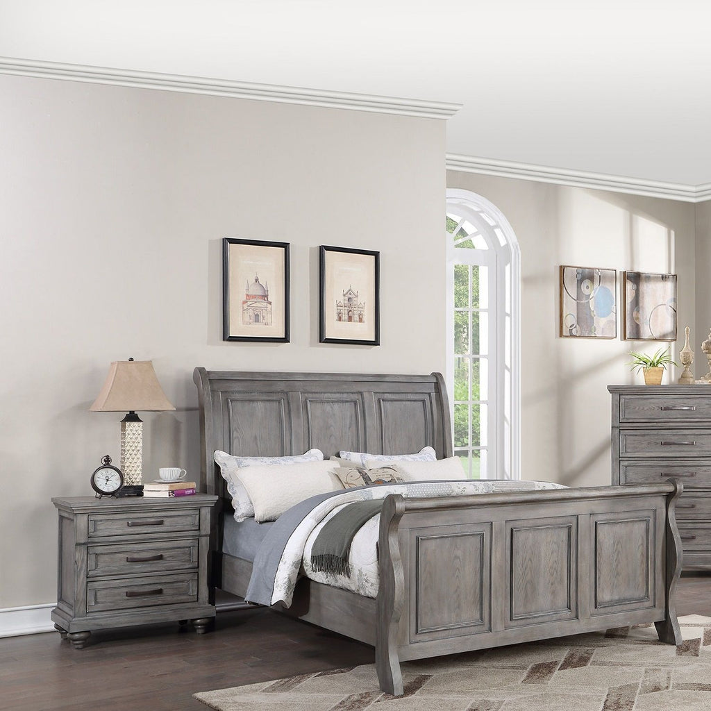 Panel 3 Piece Bedroom Set with Nightstands - Dark Gray or Dark Brown