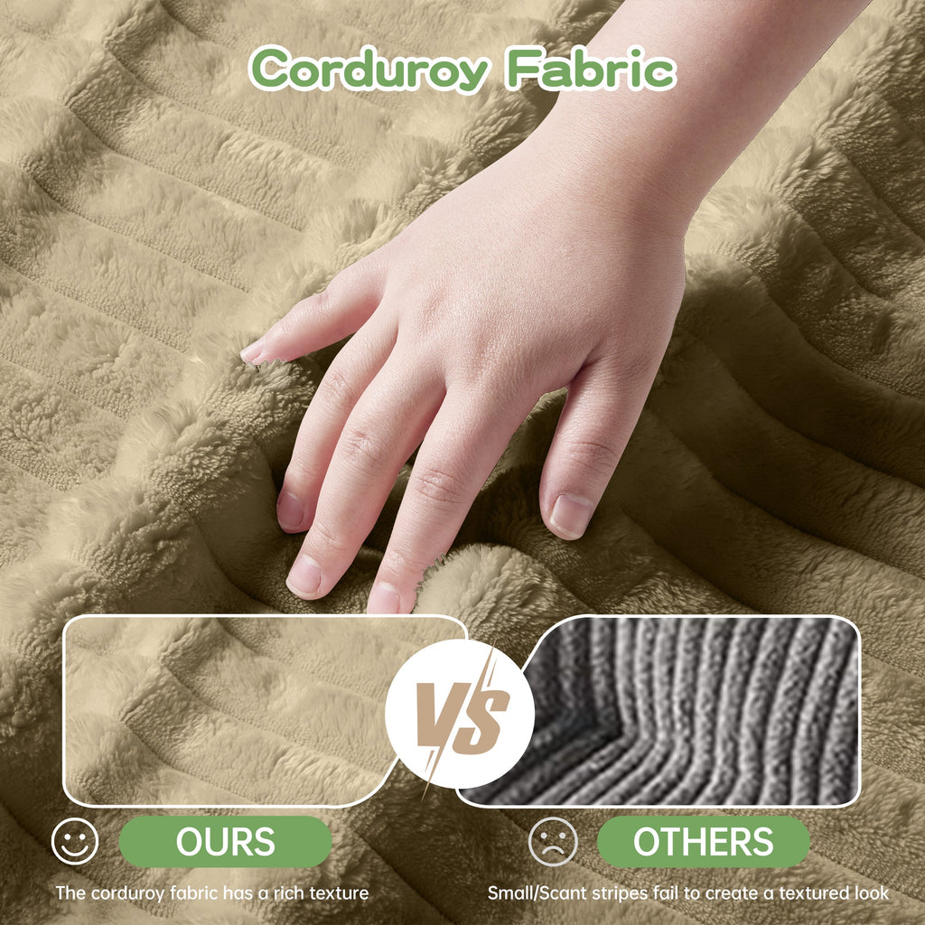 Modern 3 Seater Slipcovered Sofa with Deep Seats - Camel Corduroy
