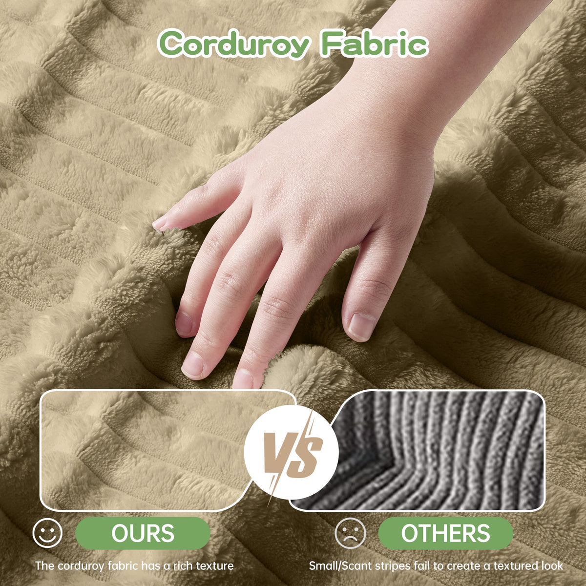 Modern 3 Seater Slipcovered Sofa with Deep Seats - Camel Corduroy