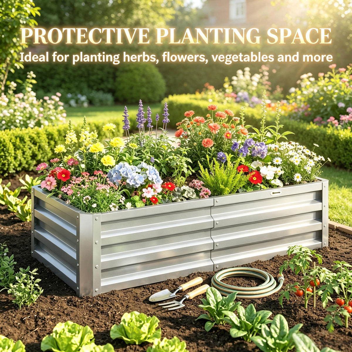 Galvanized Raised Garden Bed with Open Bottom - Silver