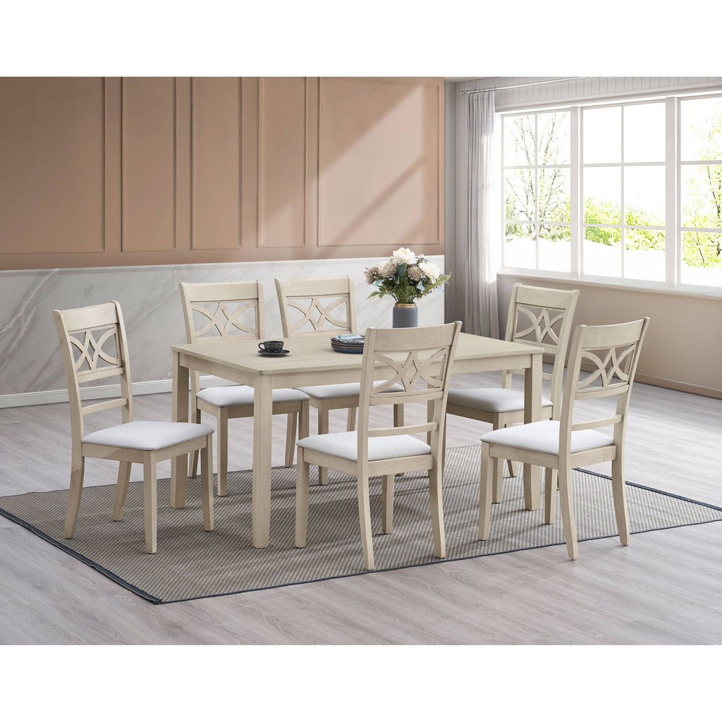 7 Piece Dining Room Set with Cross Back Chairs - Antique White & Light Oak