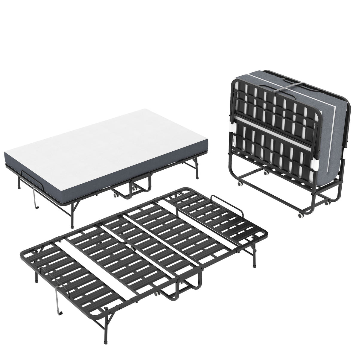 Twin Wide Folding Bed for Tall People with Memory Foam - Black