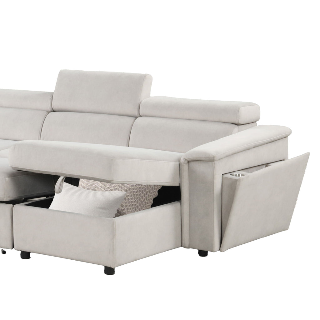 Power Recliner Sleeper Sectional with Adjustable Headrest and Storage - Dark Gray or Beige