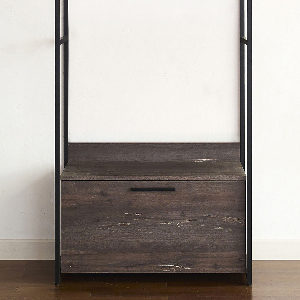 Dark Brown Walk-In Closet with Three Drawers and Shelf - Spacious, Eco-Friendly Storage