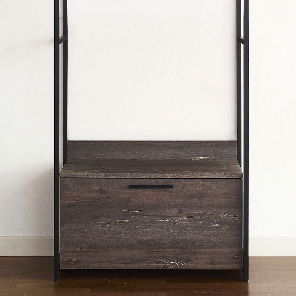 Dark Brown Walk-In Closet with Three Drawers and Shelf - Spacious, Eco-Friendly Storage