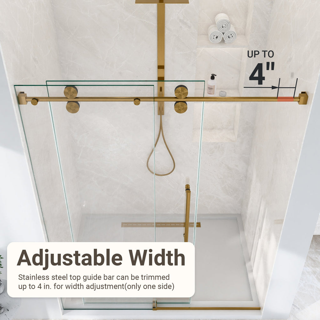 Frameless Sliding Shower Door with Quiet Rollers - Brushed Gold