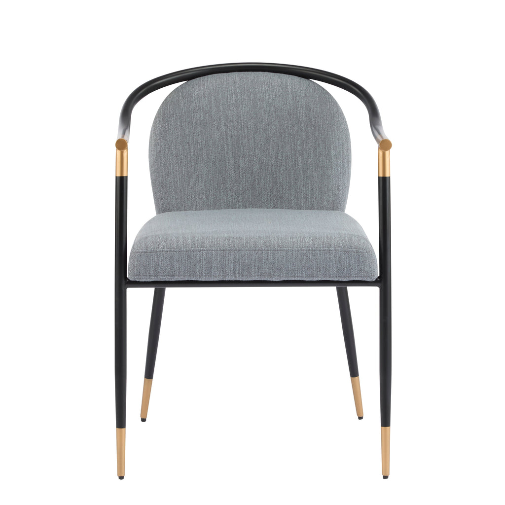 Modern Upholstered Dining Chair Set with Metal Armrests - Black