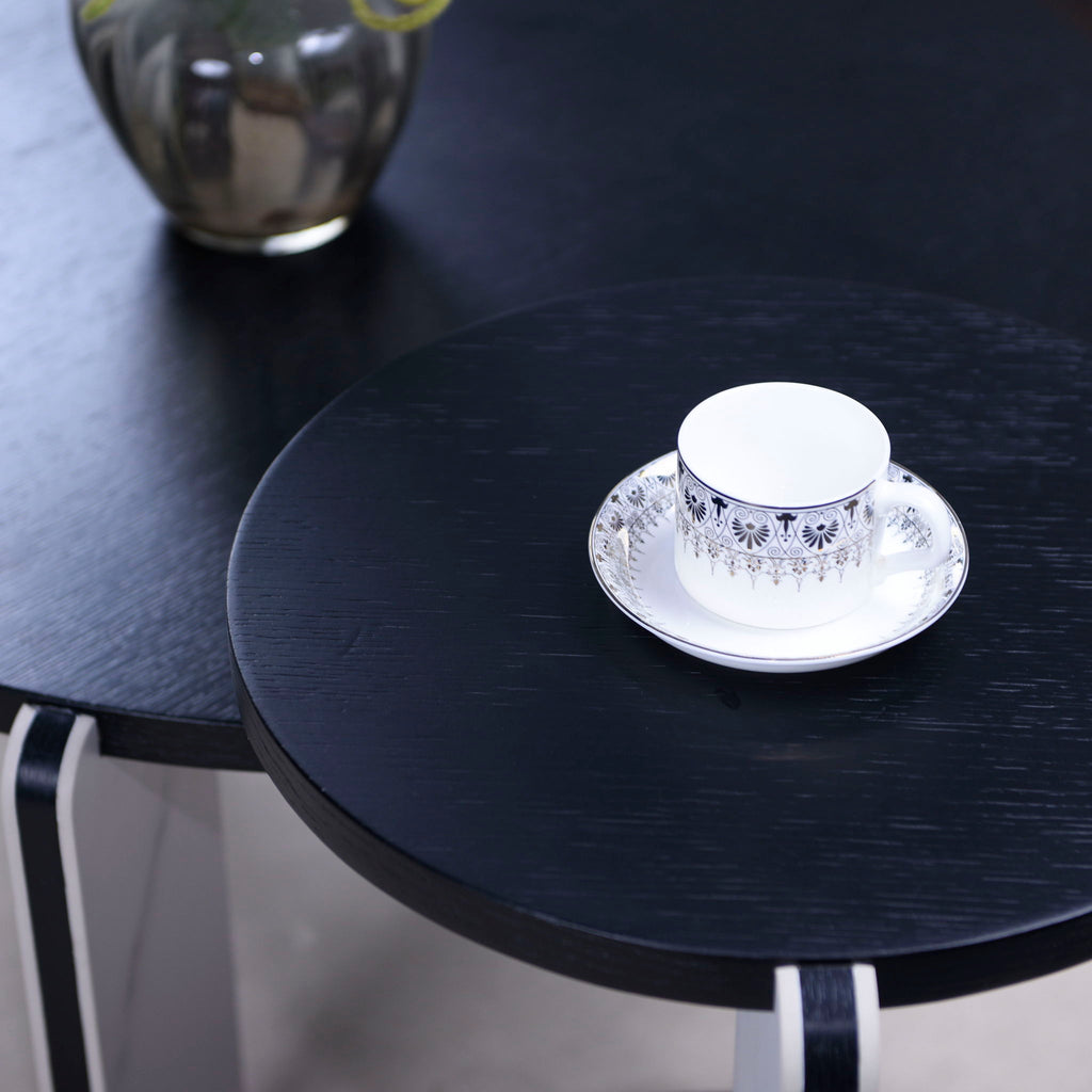 Round Coffee & End Table Set with Sintered Stone Legs - Black