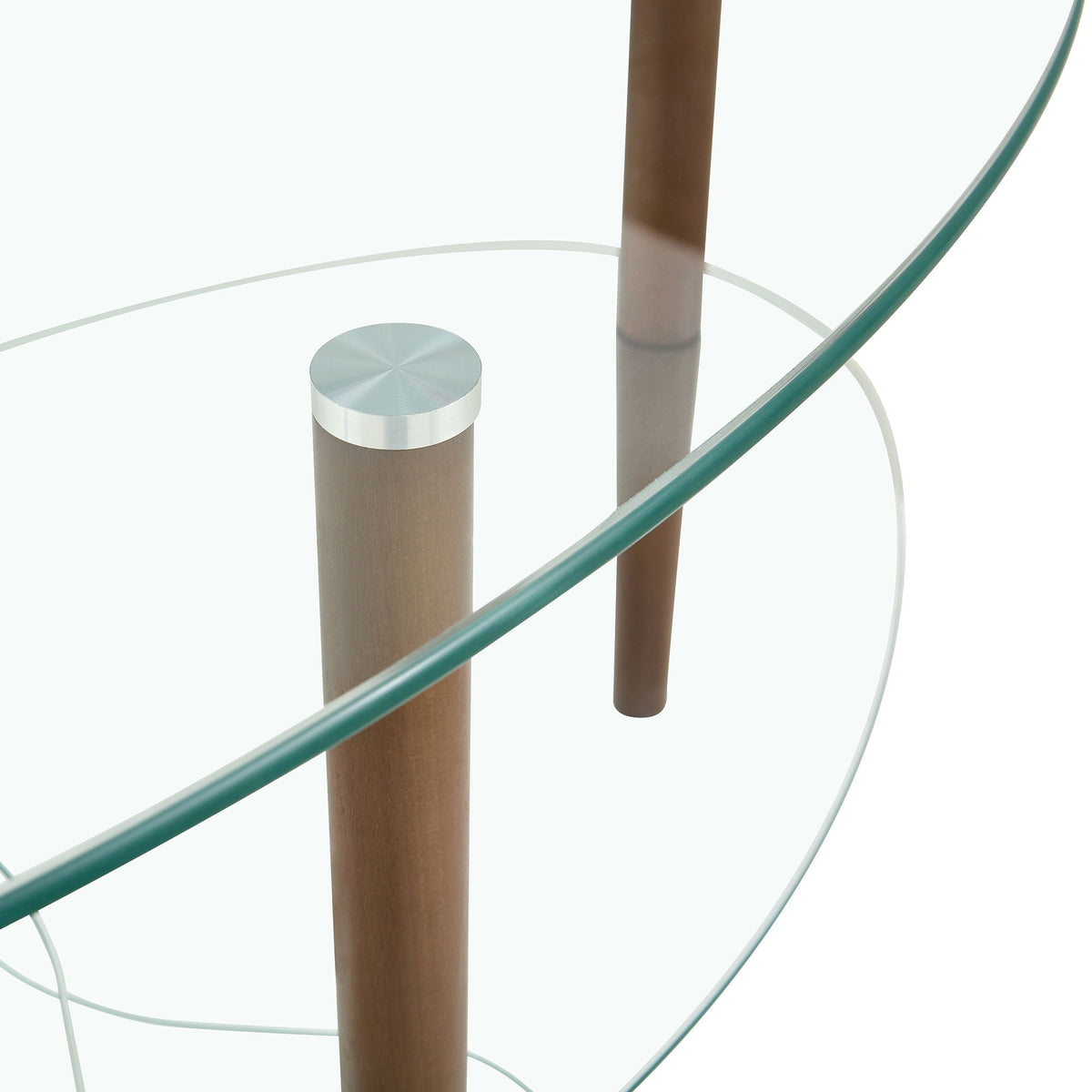 Transparent Oval Glass Coffee Table with 3-Layer Tempered Glass - White or Light Brown