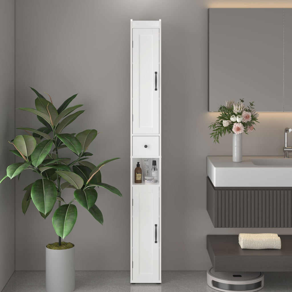 Slim Tall Bathroom Storage Cabinet with Adjustable Shelves - White
