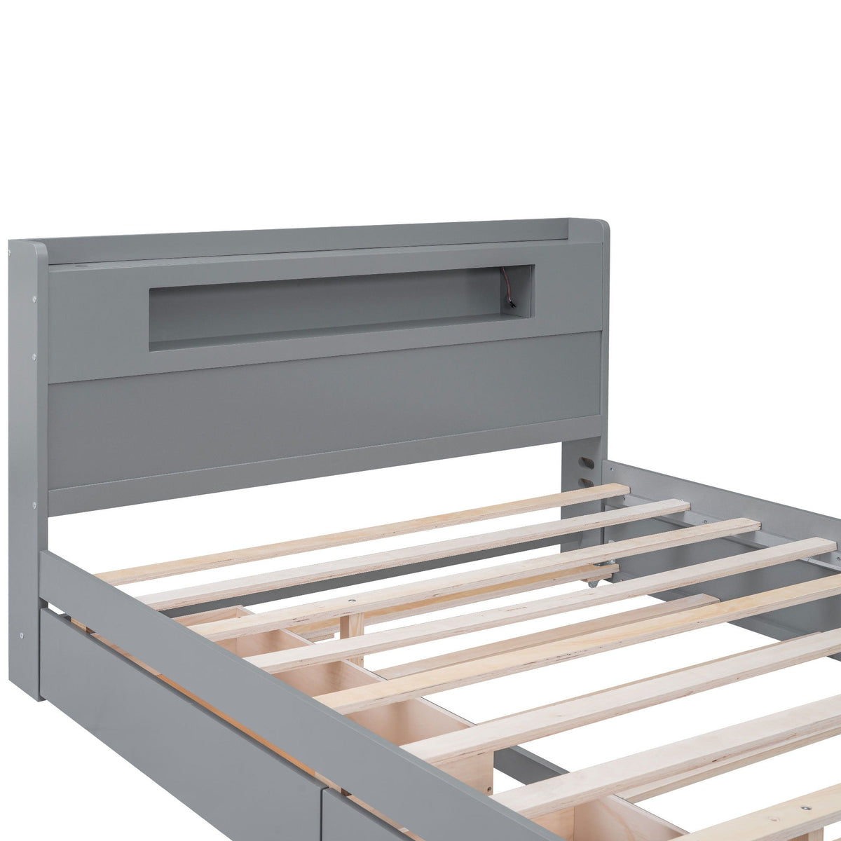 Storage Platform Bed with LED Lights, 2 Drawers and Trundle - Queen