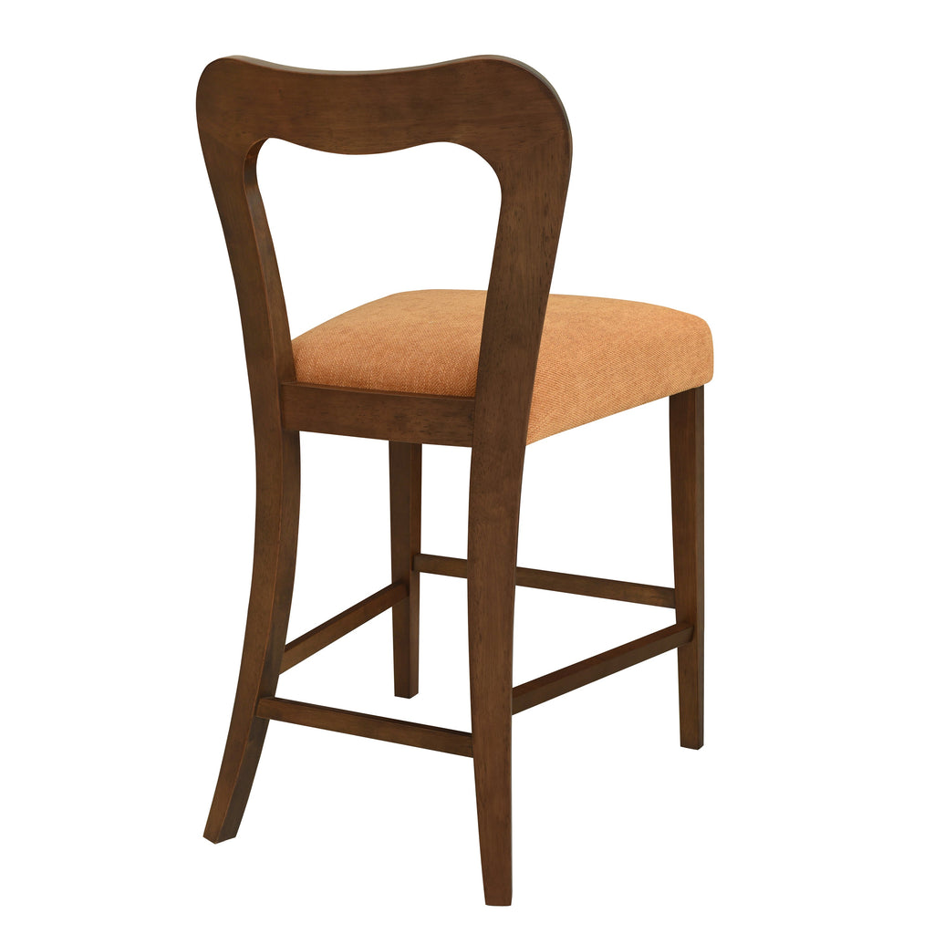 Walnut and Caramel Counter Stool Set of 2 with Ergonomic Backrest - Solid Rubberwood