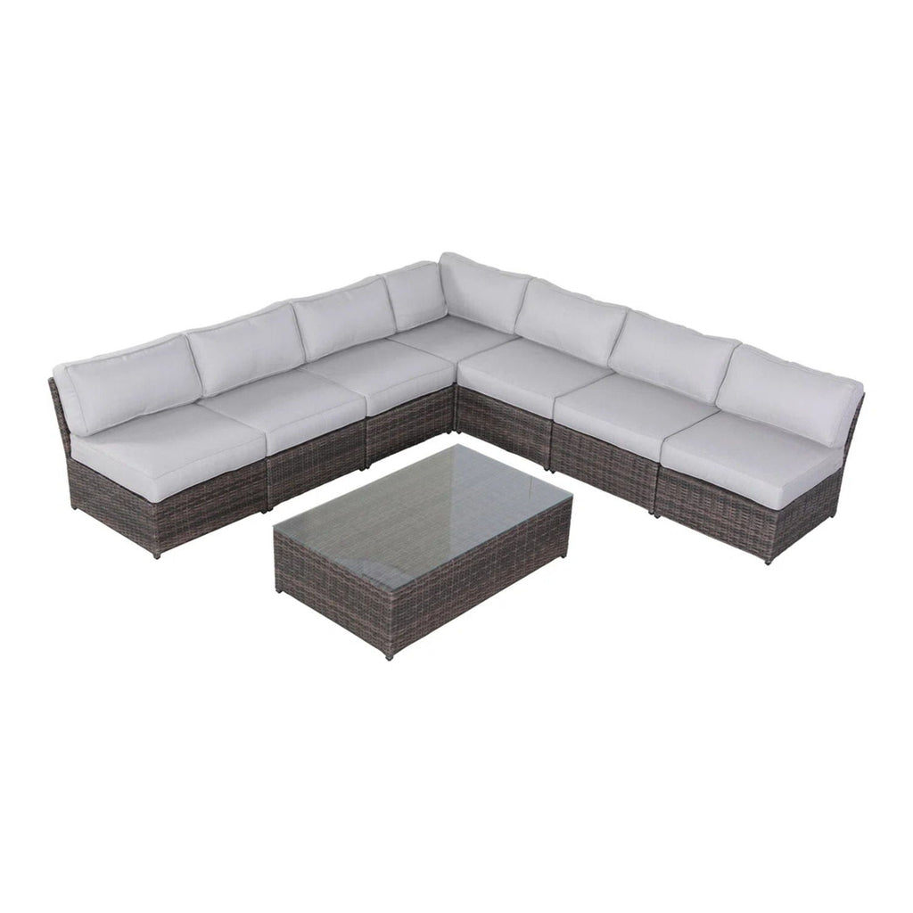 Modern Patio Rattan Sectional Set with Cushions - Multiple Colors