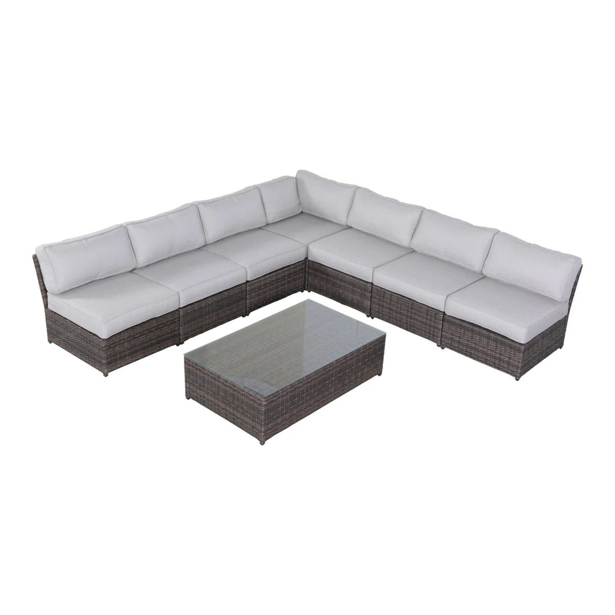 Modern Patio Rattan Sectional Set with Cushions - Multiple Colors
