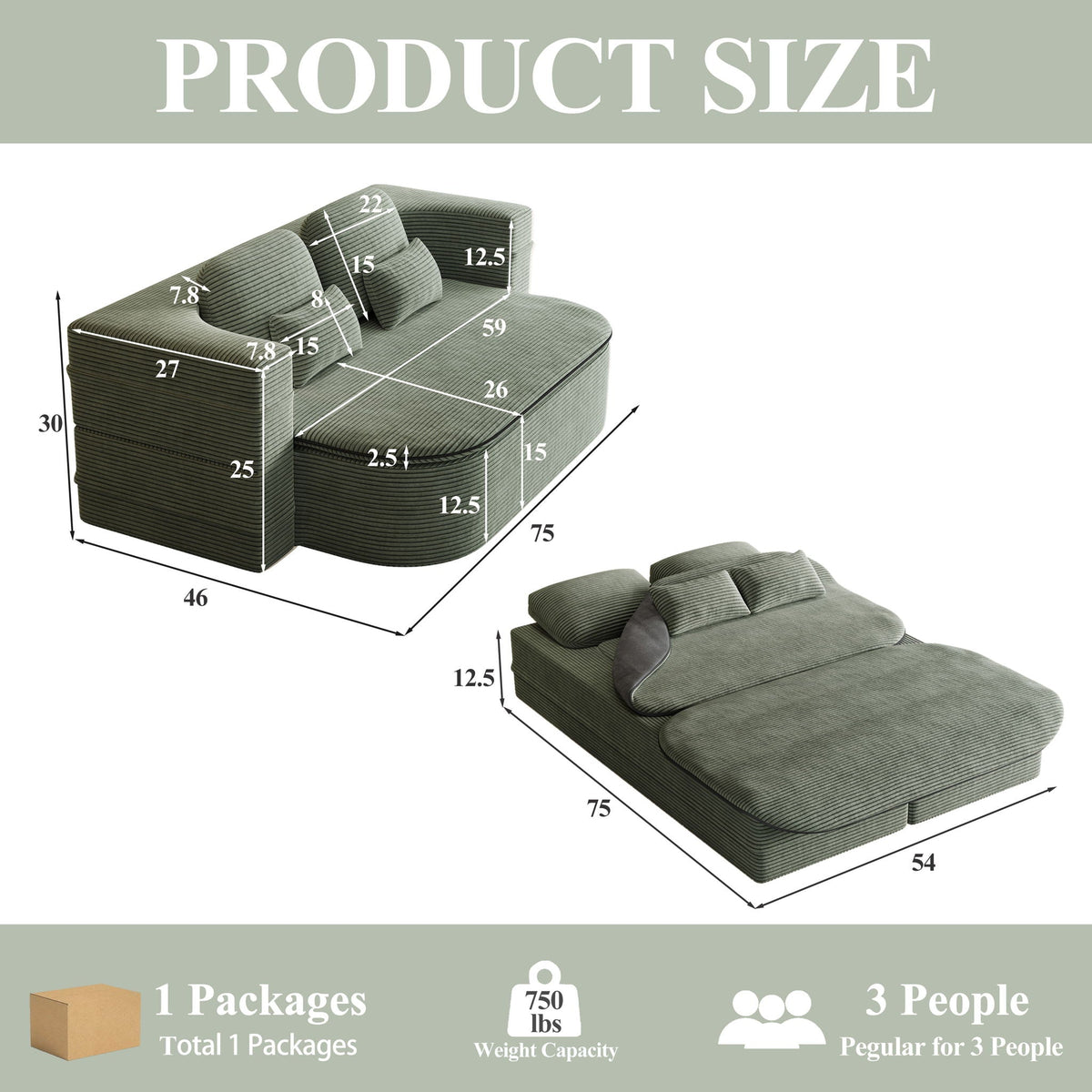 2 In 1 Foldable Sofa Bed with Multi Functional Blanket - Futon Sofa
