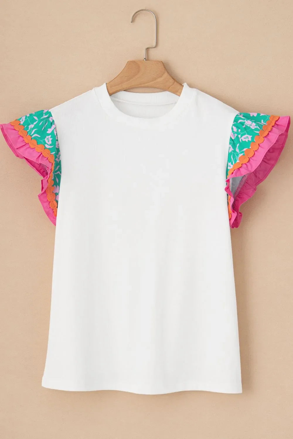 Ruffled Round Neck Cap Sleeve Top