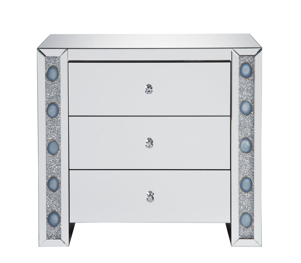 Sonia Mirrored Console Cabinet with Faux Agate Panels - Silver