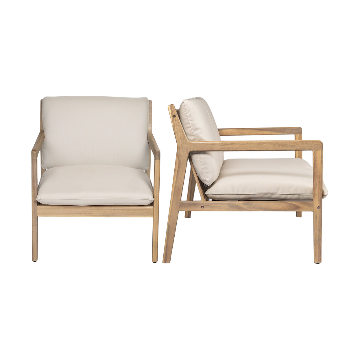 Outdoor Acacia Wood Armchair Set of 2 with Cushions - Light Teak