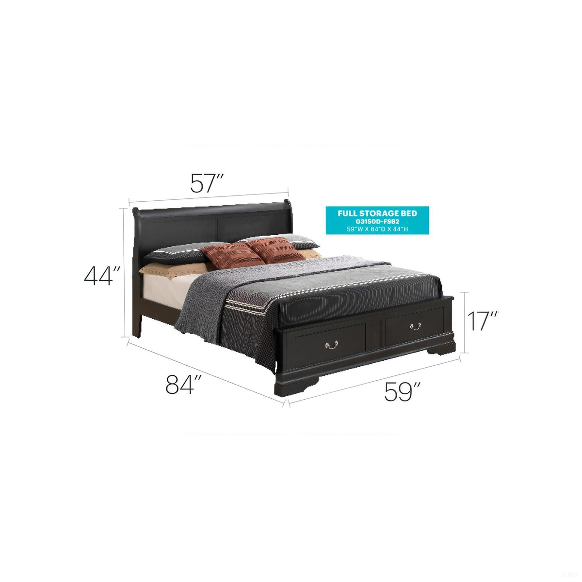 Upholstered Panel Sleigh Storage Bed with Dove Tail Drawers - Multiple Colors