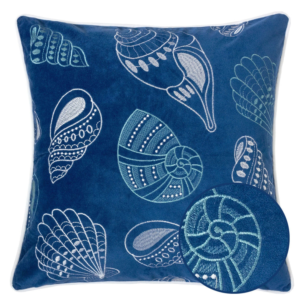 Seashells Pillow Cover with Hidden Zipper - Blue or Light Blue