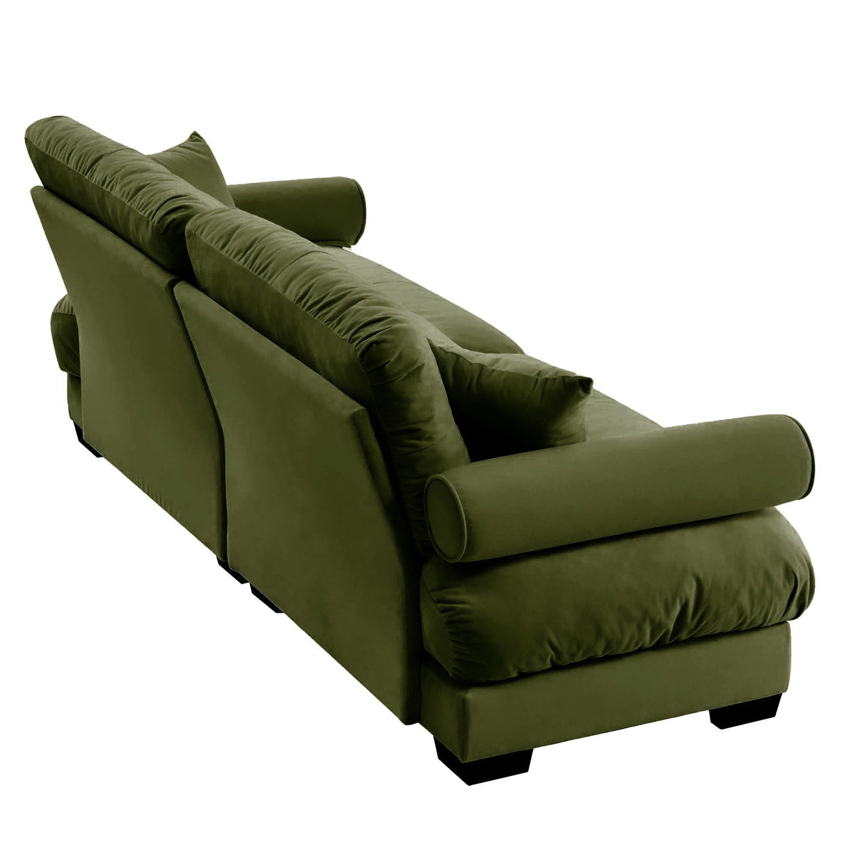 Modern Sofa with Bolstered Armrests and Pillows - Beige or Dark Green