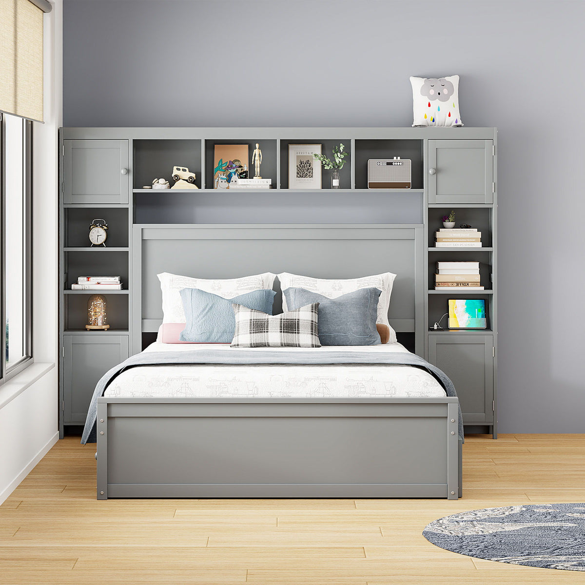 Queen Cabinet Bed with Storage, Drawers, and Charging Outlets - Multiple Colors