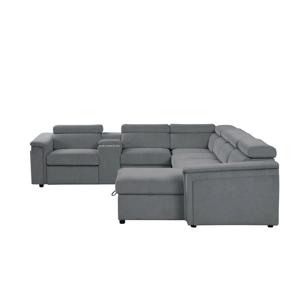 Power Recliner Sleeper Sectional with Adjustable Headrest and Storage - Dark Gray or Beige