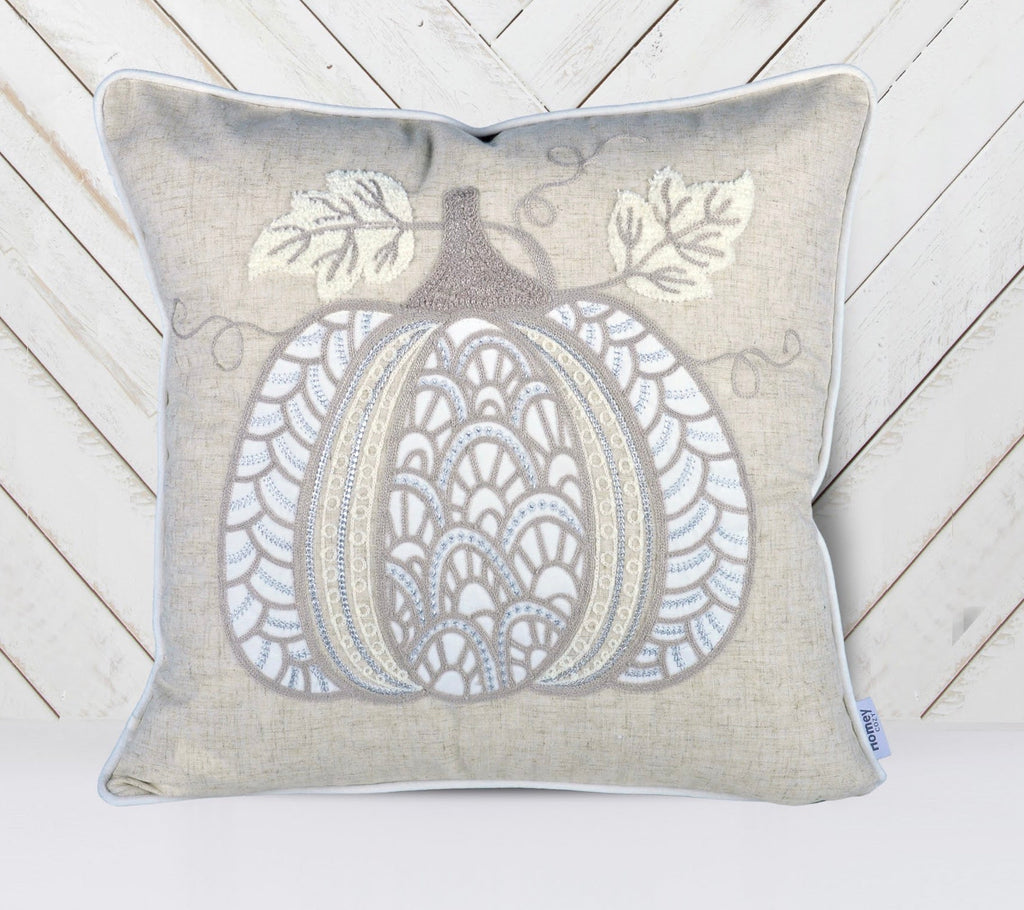 Lace Embroidered Pumpkin Throw Pillow Set of 2 – Neutral Fall Accent