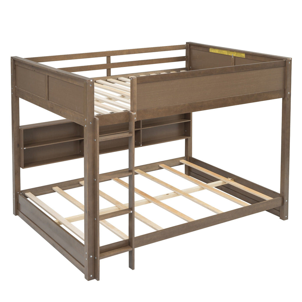 Queen Bunk Bed with Storage Cabinets and USB Ports - Dark Brown or White