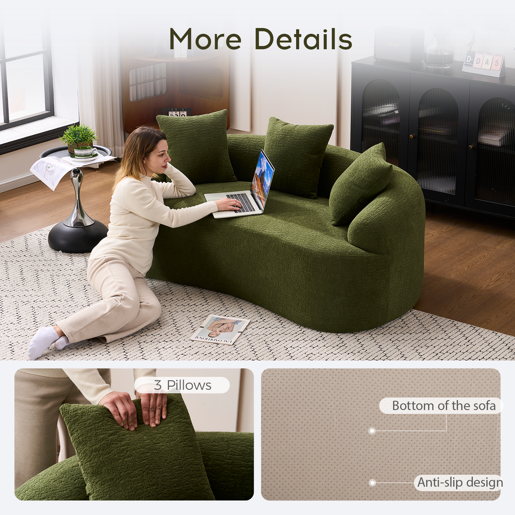 Compression Loveseat Sofa with Modern Curved Design - Chenille Fabric