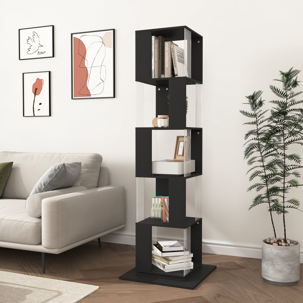 360° Rotating Bookshelf with Acrylic Plate - 5-Tier Display Shelf