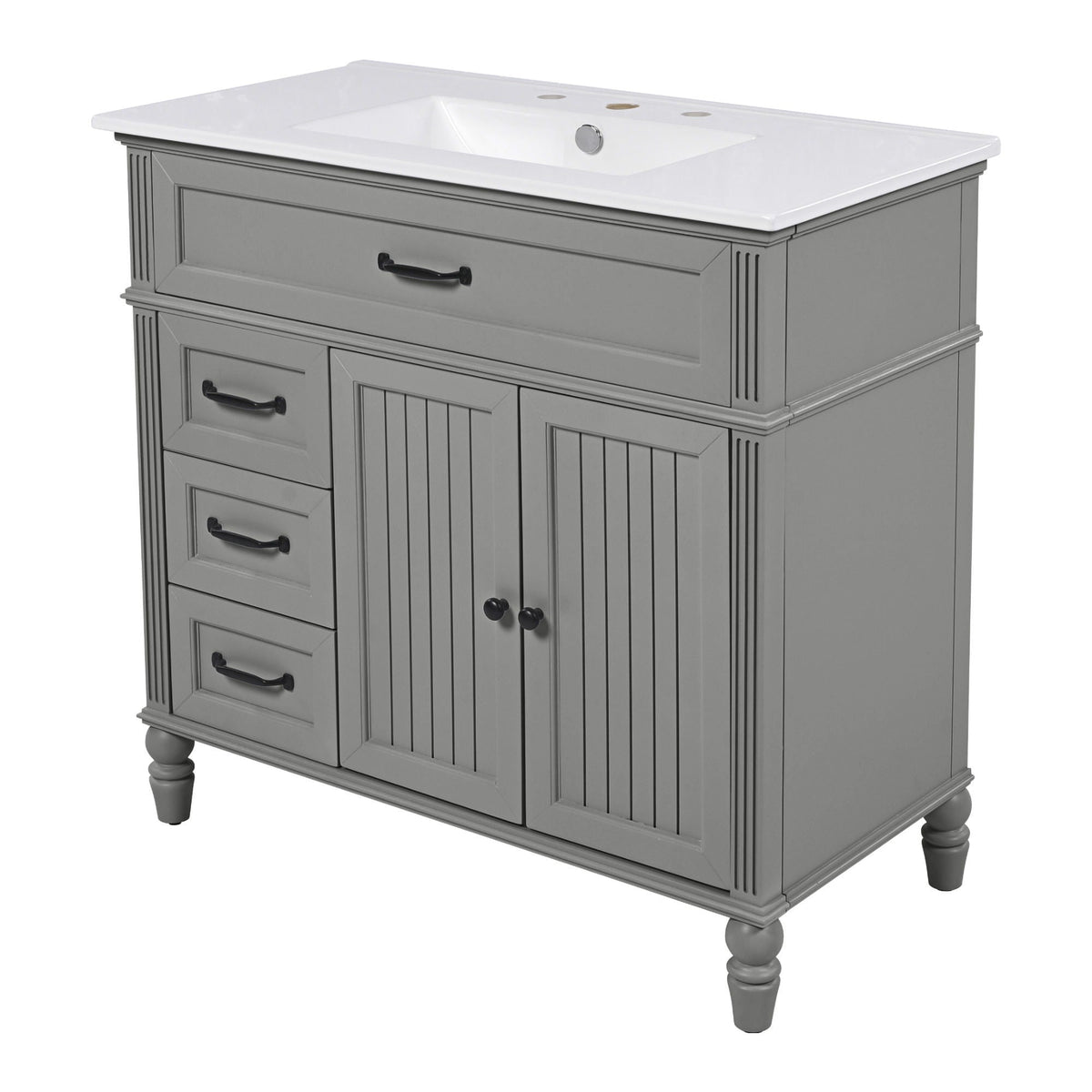 Bathroom Vanity With Sink and Drawers - Freestanding Solid Wood Cabinet