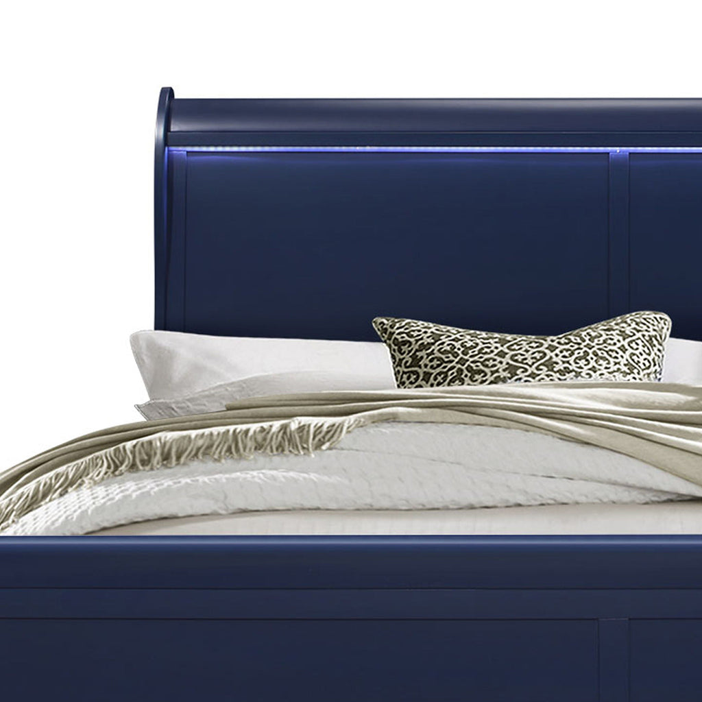 Charlston Sleigh Bed with LED Lighting - Blue or White