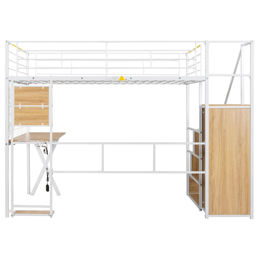 Loft Bed with Built-In Work Station, Wardrobe & Storage Staircase – White or Black