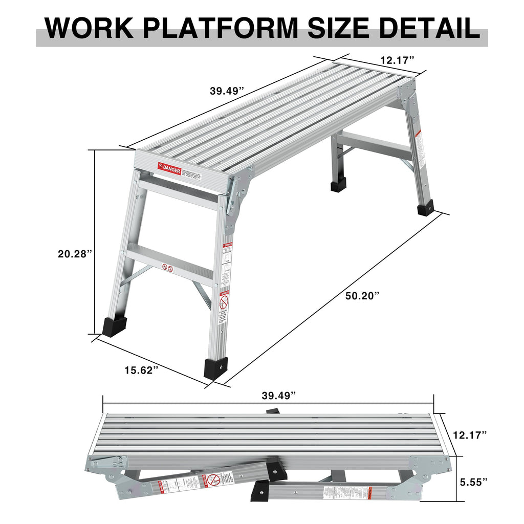 Aluminum Portable Work Platform Bench Folding Ladder with 225 lb Capacity