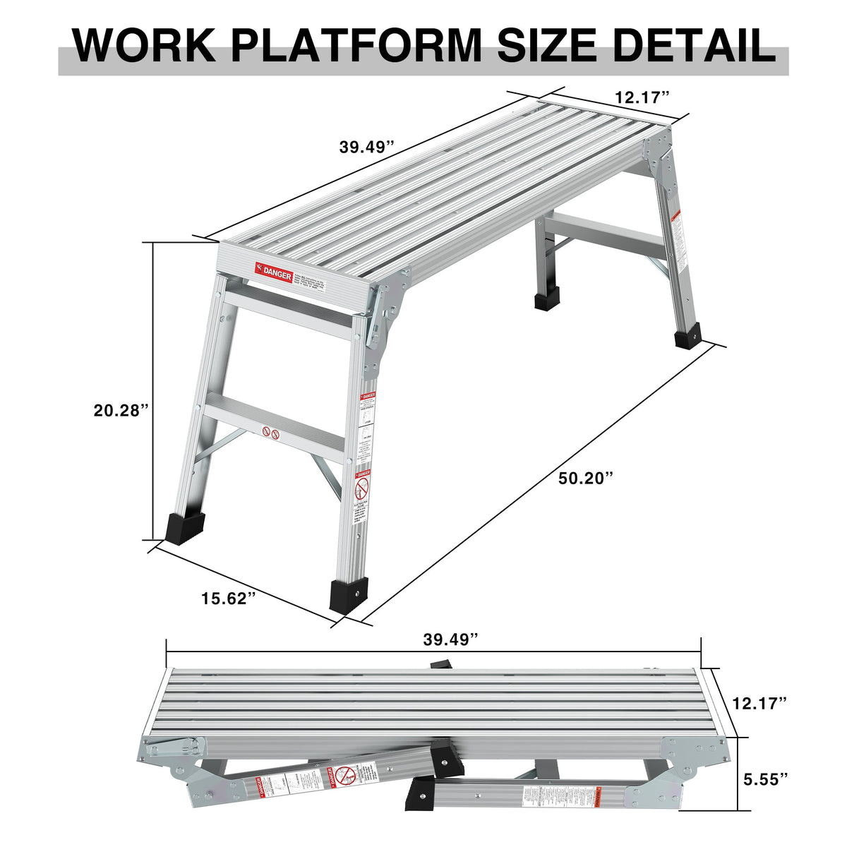 Aluminum Portable Work Platform Bench Folding Ladder with 225 lb Capacity