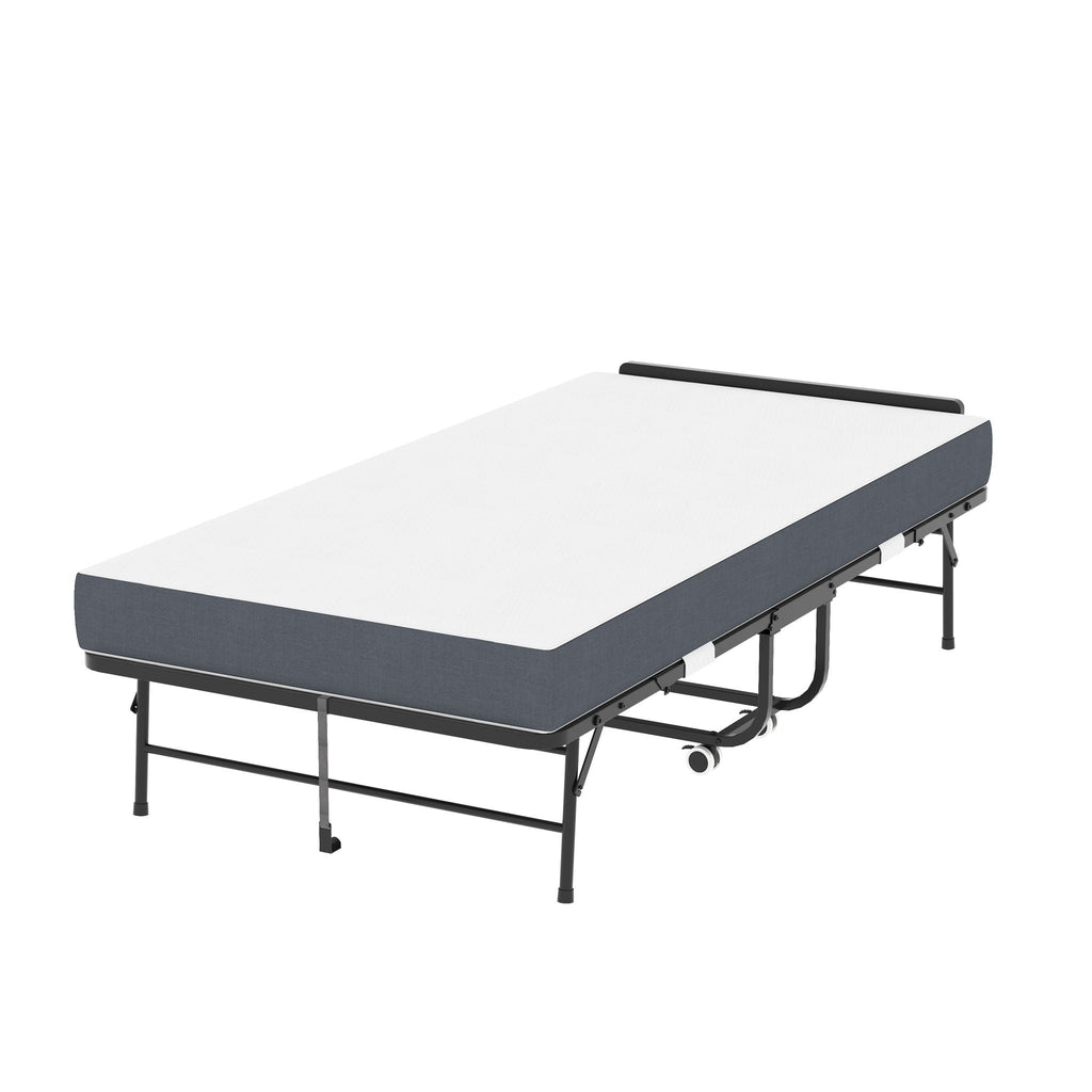 Twin Folding Bed with Adjustable Headboard – Memory Foam, Heavy-Duty Frame, Black