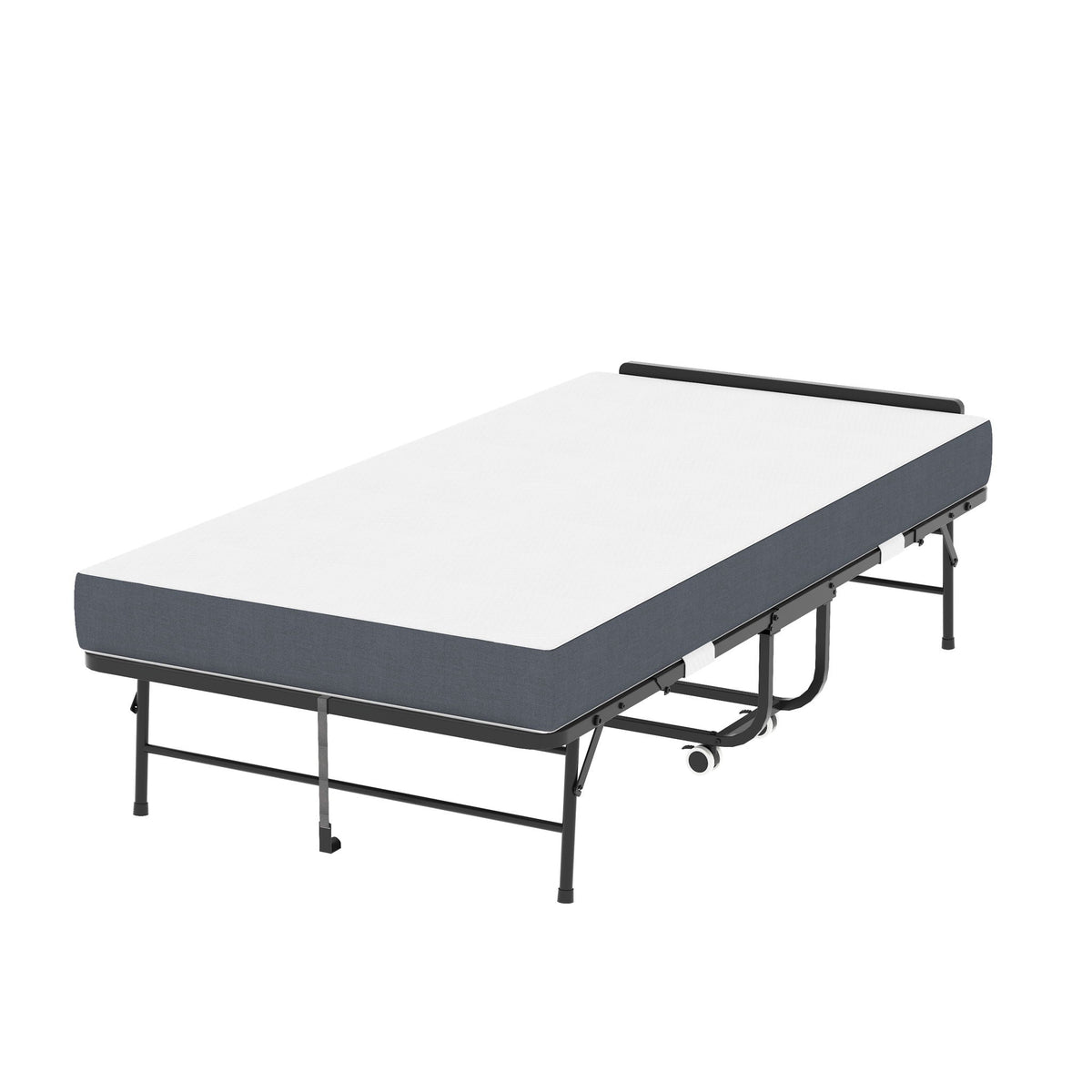 Twin Folding Bed with Adjustable Headboard – Memory Foam, Heavy-Duty Frame, Black