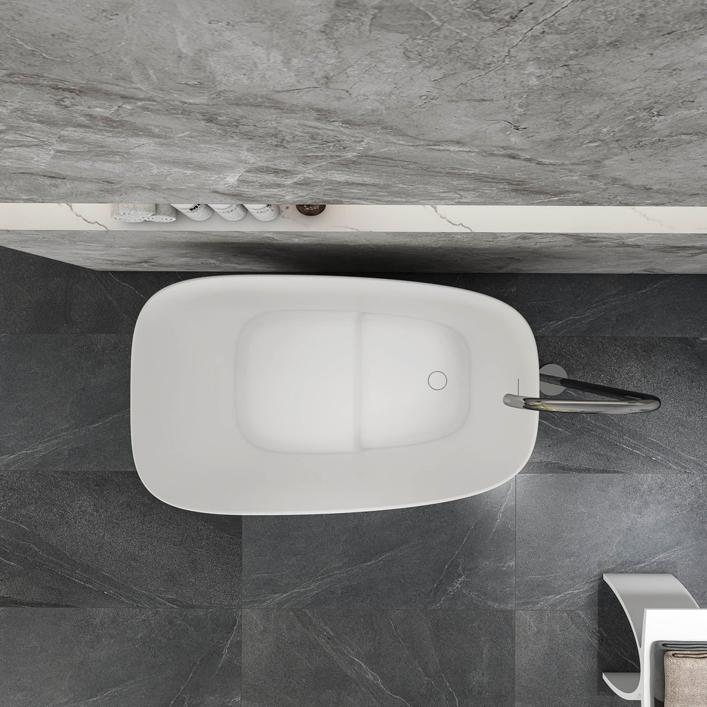 51-Inch Freestanding Solid Surface Deep Soaking Bathtub with Seat - Matte White