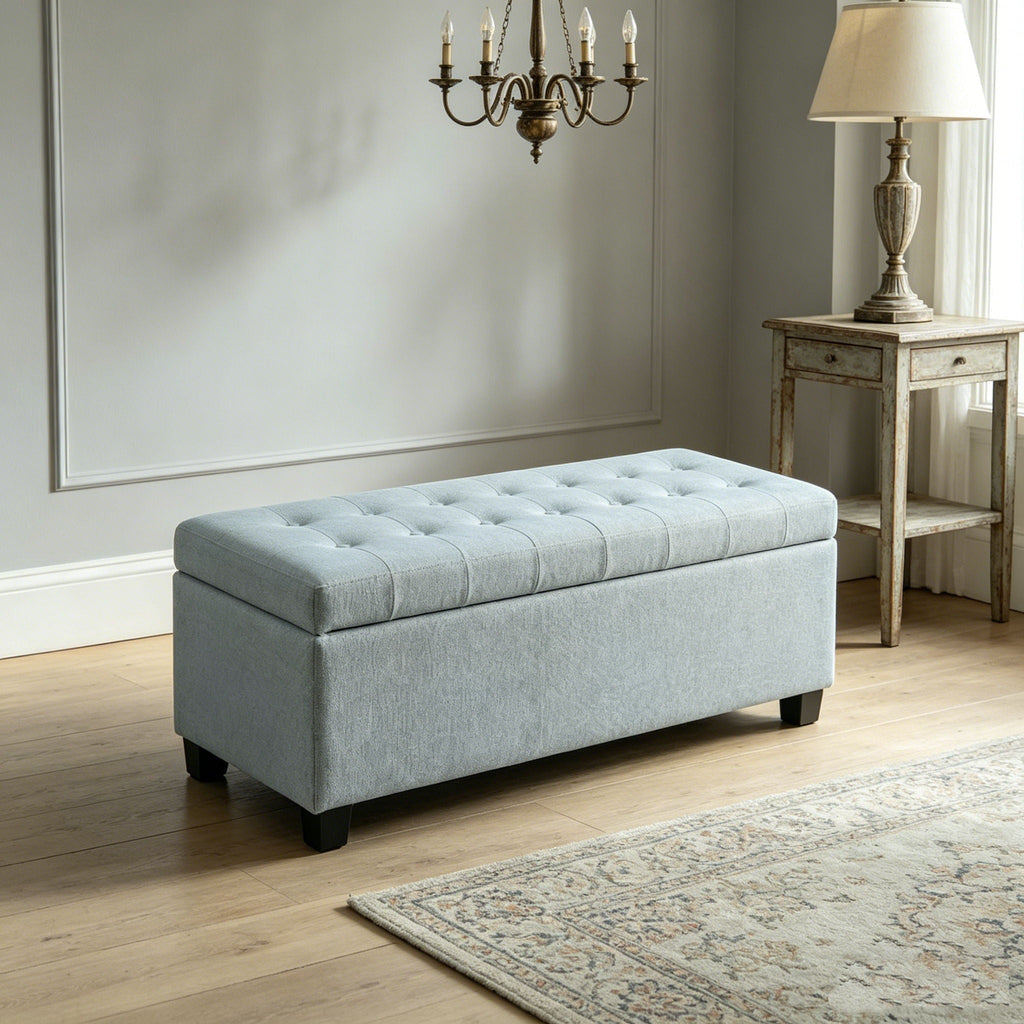 Storage Ottoman Bench with Safety Hinges - Faux Leather or Fabric