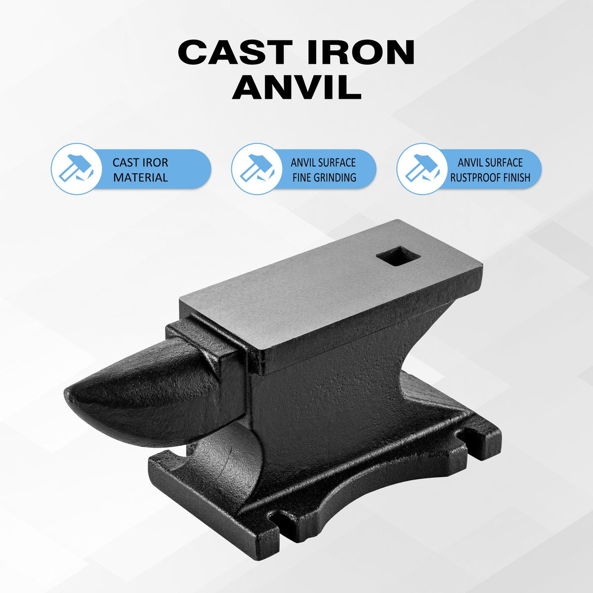 100 Lbs Single Horn Anvil with Hardy Hole - Black
