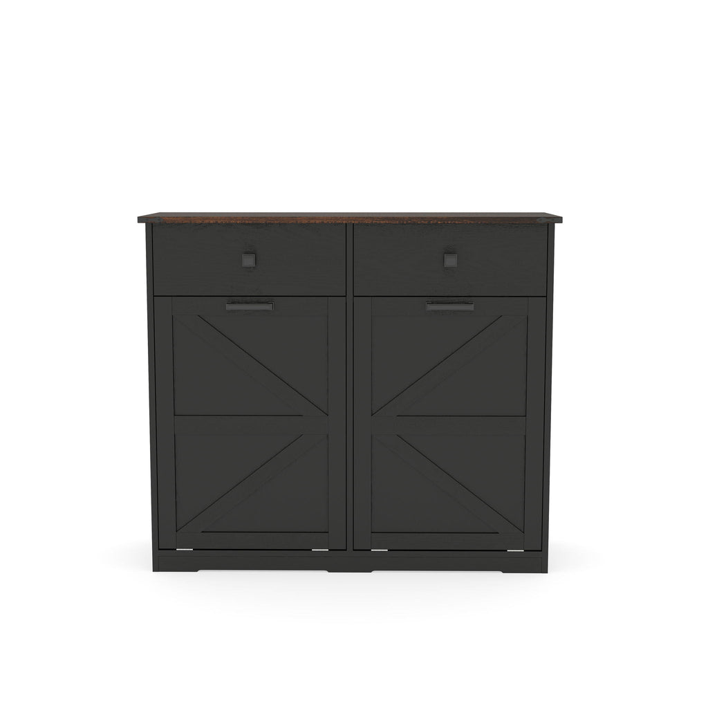 Double Tilt Out Trash Cabinet with Hideaway Drawer - Barn Door Style