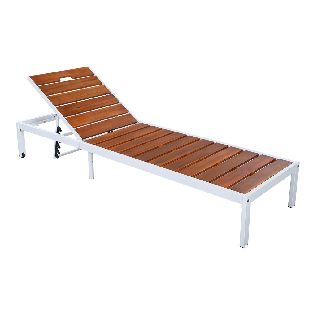 Outdoor Chaise Lounge Chair with Adjustable Backrest - Brown / White
