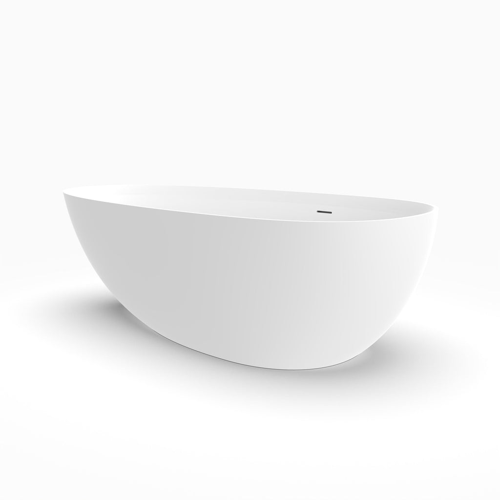 71 Inch Artificial Stone Freestanding Bathtub with Solid Surface - Matte White