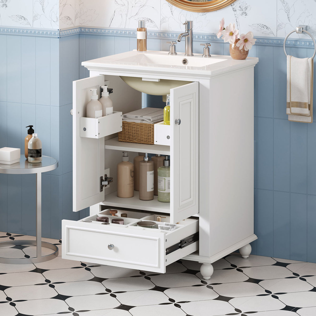 Modern Bathroom Vanity With Sink, Cabinet, And Drawers