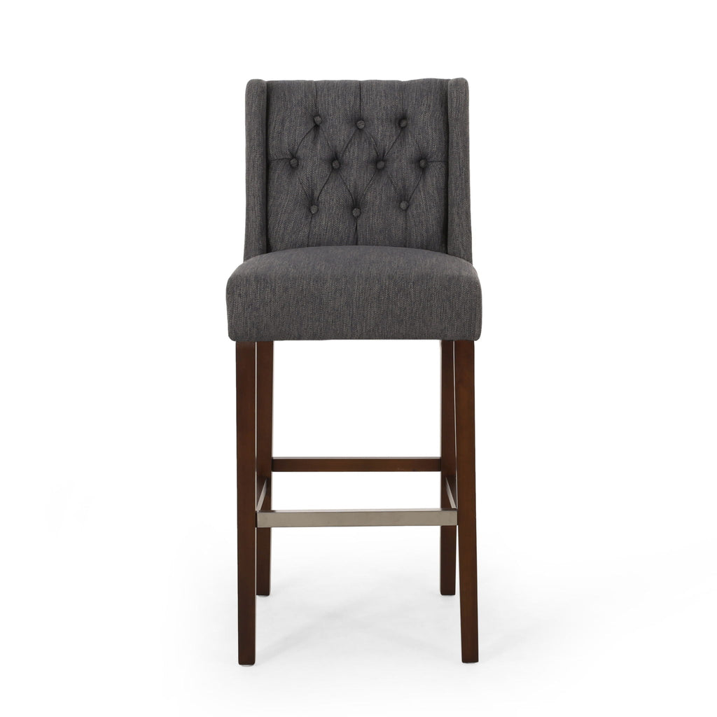 Upholstered Barstool with Button Tufted Wing Back - Multiple Colors