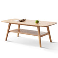 Low Coffee Table with Storage Shelf - Solid Oak - Light or Dark Brown